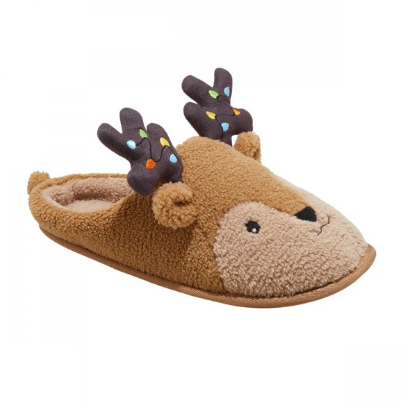 Wondershop Holiday Light up Reindeer Slippers Brown S Women's 8/9 Men's 7/8 - Picture 1 of 9